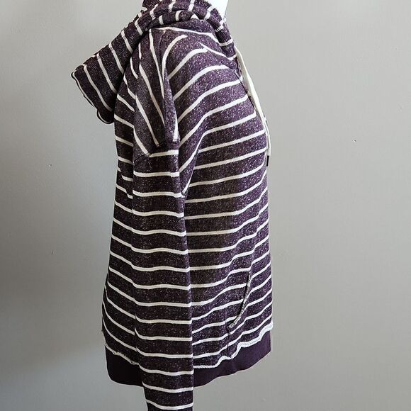 Striped Purple Hoodie Sweater with Drawstring - Picture 5 of 9